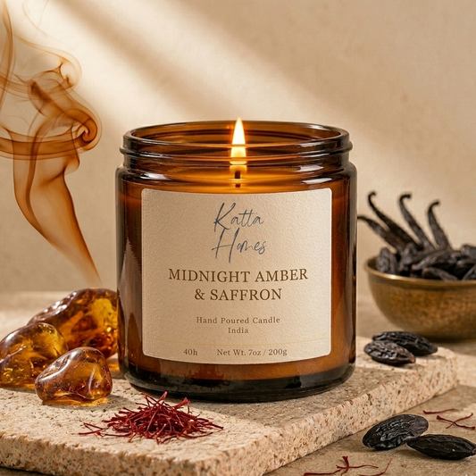 Midnight Amber & Saffron → Golden amber with warm saffron spice